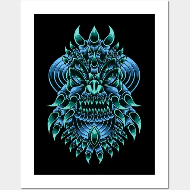 Artwork Illustration Four Eyed Creature With Many Fangs Wall Art by Endonger Studio